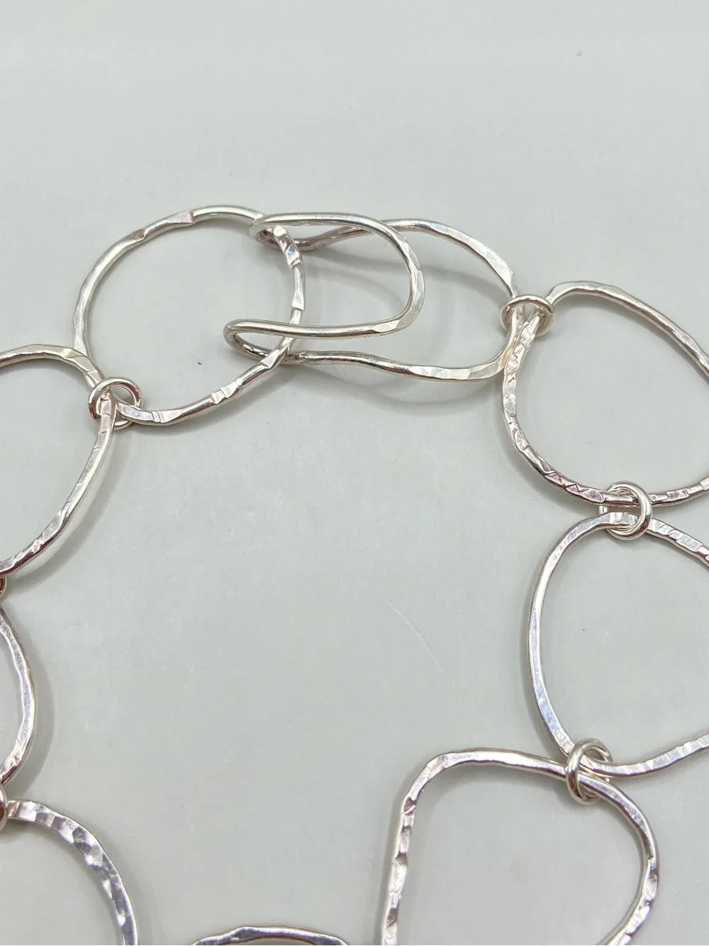 Silver Freeform Geometric Hammered Link Bracelet